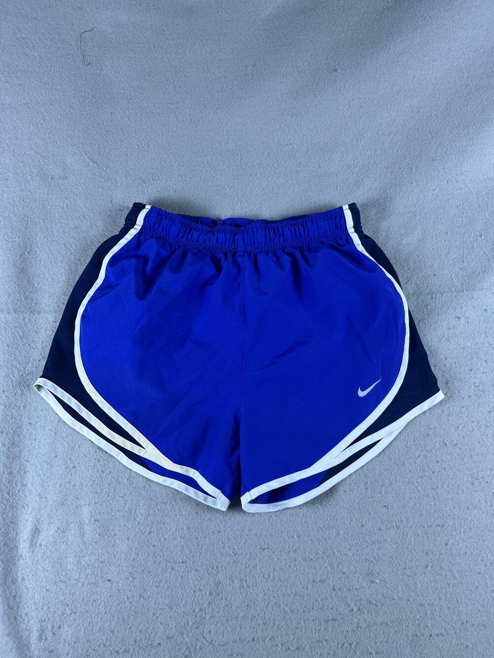 Nike Dri-FIT Shorts Womens S Blue White Trim Drawstring Tie Athletic Running Gym